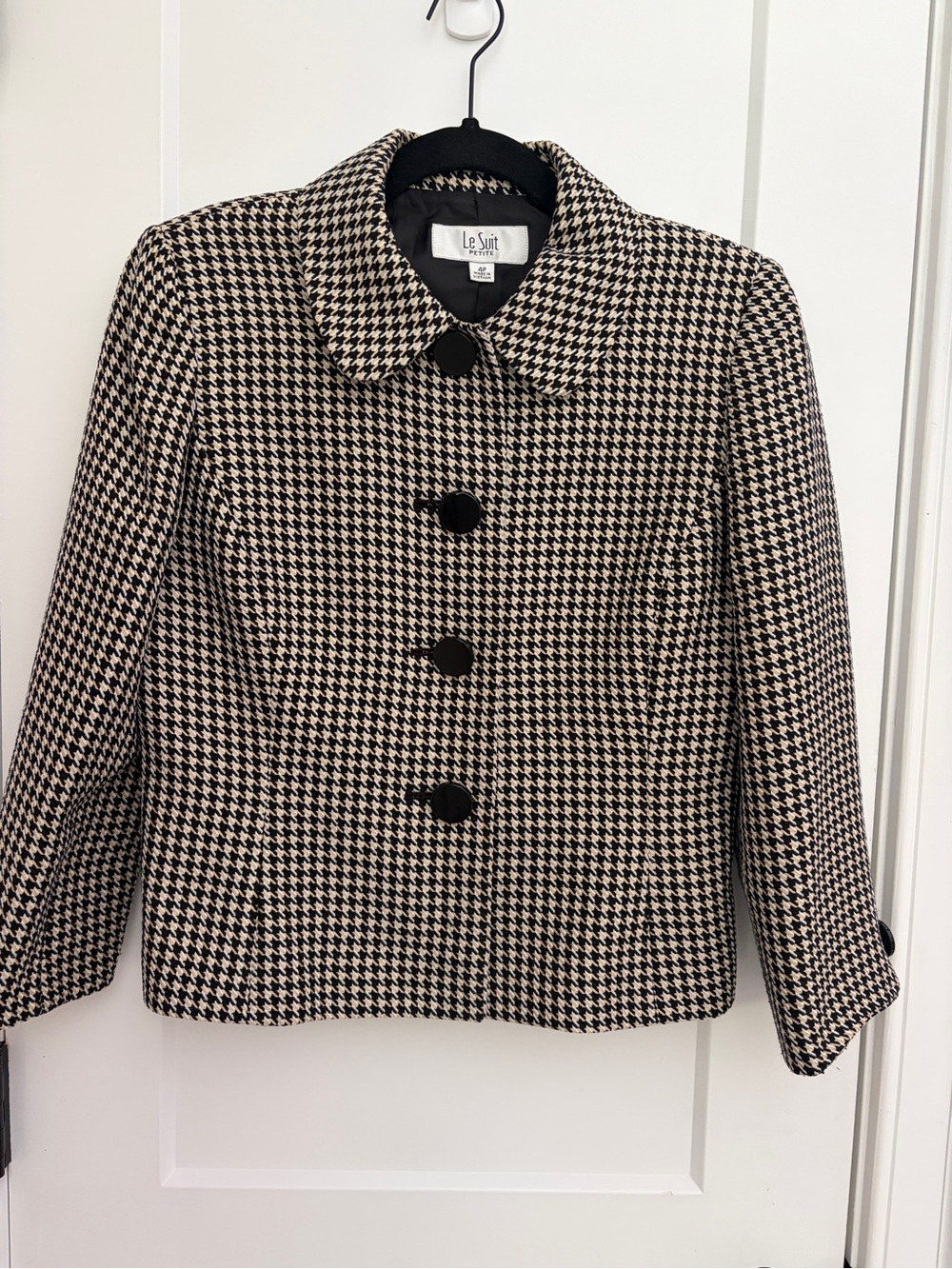 Le Suit Women's Black & White Houndstooth Button-Up Blazer